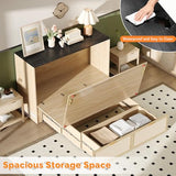 VINGLI Queen Size Rattan Murphy Bed with Storage Drawer, Space-Saving Cabinet Bed for Kids,Adults & Guests,Warm Off-White VINGLI