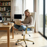 GXJ White and Gold Office Chair Memory Foam, White Leather Computer Desk Chairs with Wheels and Arms, High Back Executive Office Chair for Girl and Women GXJ