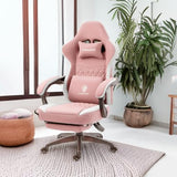 Dowinx Gaming Chair Breathable Fabric Computer Chair with Pocket Spring Cushion, Comfortable Office Chair with Gel Pad and Storage Bag,Massage Game Chair with Footrest,Pink Dowinx