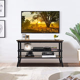 Tangkula TV Stand for TVs up to 46 Inch, 3-Tier Industrial Wooden Console Table with Mesh Grid Storage Shelf, Metal Frame, Rustic Entertainment Center for Living Room (Rustic Brown) Tangkula