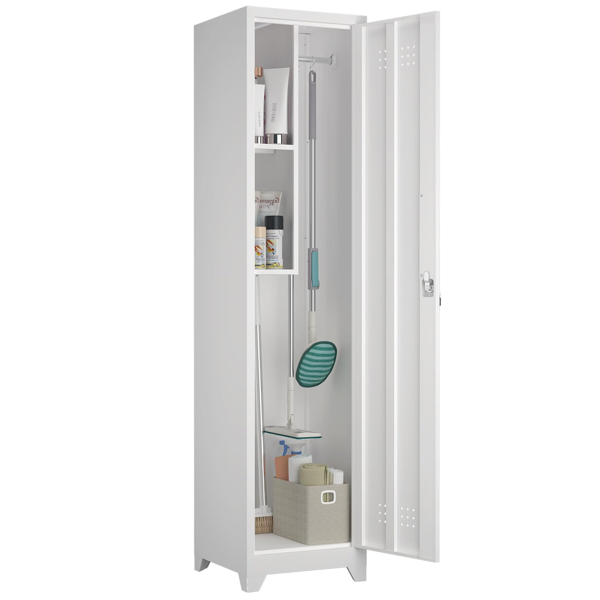 STEELIST Slim Broom Storage Cabinets, Metal Cabinet with Shelves and Hanging Rod, 65" Utility Storage Cabinet with Locking Door, Tall Cleaning Cabinets for Kitchen, Pantry, Office, Shop, Garage STEELIST
