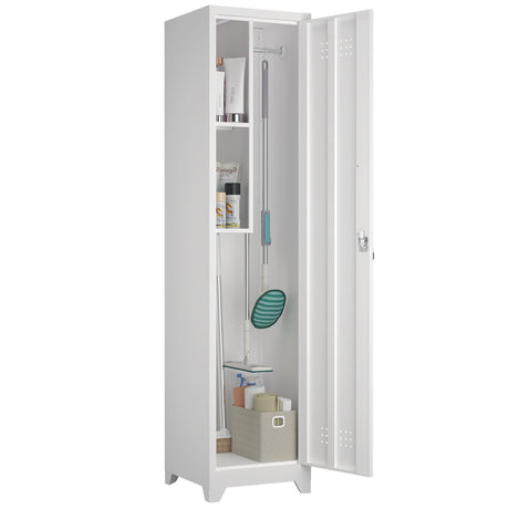 STEELIST Slim Broom Storage Cabinets, Metal Cabinet with Shelves and Hanging Rod, 65" Utility Storage Cabinet with Locking Door, Tall Cleaning Cabinets for Kitchen, Pantry, Office, Shop, Garage STEELIST