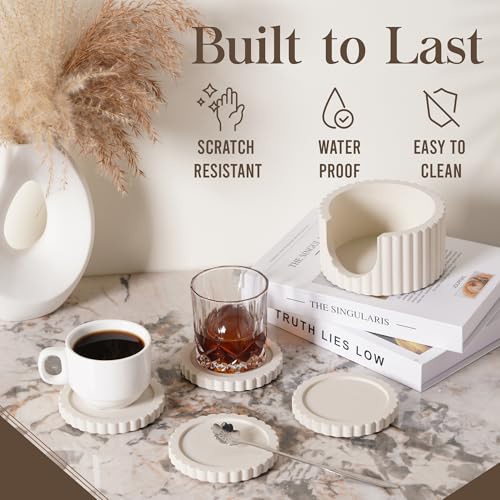 Decorative Coffee Table Ottoman Tray with Coasters | Modern Neutral Home Decor Accent | Console Table Decor | Kitchen Table Centrepiece | Luxury Apartment Decor | Decorative Centerpieces for Tables GA Collective