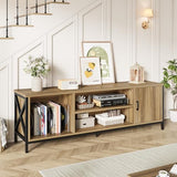 Vividwood Farmhouse TV Stand for 65 70 75 Inch TVs, 63" Entertainment Center with 3-Tier Storage Shelves and Cabinet for Living Room and Bedroom Vividwood