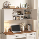 Vabches Farmhouse Executive Desk with 4 Drawers and Storage Cabinet, Rustic Large Home Writing Desk with Hutch, Workstation for Bedroom, White Vabches
