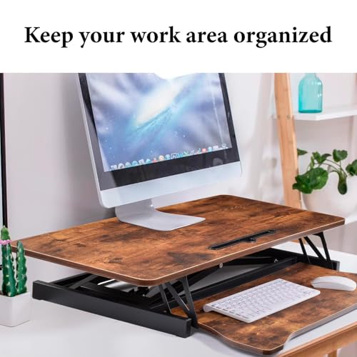 Standing Desk Converter 37 Inch – Easy Assembly Height Adjustable Sit Stand Desktop Riser with GasSpring Lift, Duals Monitor Laptop Workstation and Spacious Keyboard Tray, Ergonomic Converter (Brown) Generic