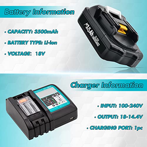 Bonadget 1Pack 3.5Ah 18V Replacement Battery for Makita and 14.4V-18V Battery Charger Combo for Makita LXT 18Volt Battery and Charger BL1860 BL1830 BL1850 BL1815N BL1840 BL1830B BL1860B Tools - WoodArtSupply