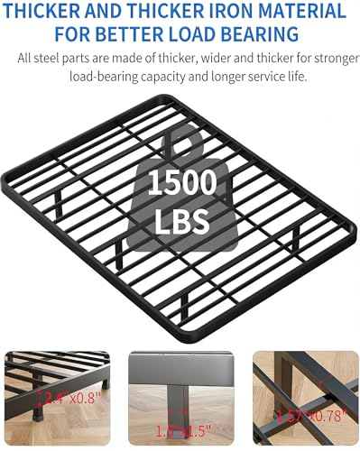 Meitewei Floating Bed Frame with LED Lights Queen Size Metal Platform Floating Bed with 15 Steel Slats, No Box Spring Needed, Noise-Free, Easy to Assemble, Black Meitewei