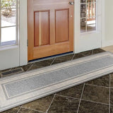 Machine Washable Bordered Design Non-Slip Rubberback 3x10 Traditional Runner Rug for Hallway, Kitchen, Bedroom, Living Room, 2'7" x 9'10", Light Gray Ottomanson