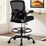 AreShark Drafting Office Chair - Ergonomic Tall Office Chair with Adjustable Footrest Ring - Counter Height Adjustable Rolling Standing Desk Chair with Lumbar Support and Flip-up Armrests for Home AreShark