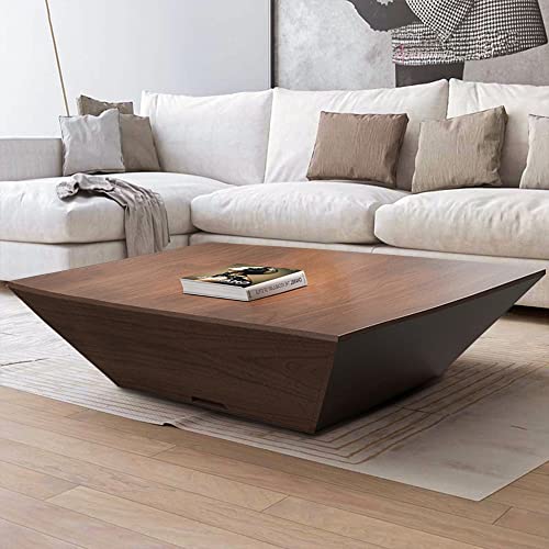 POVISON Modern Coffee Tables for Living Room, Square Coffee Table with Storage, Wood Coffee Table with Drawers, 39.4" Walnut Trapezoidal Living Room Tables for Home Office, Fully Assembled - WoodArtSupply