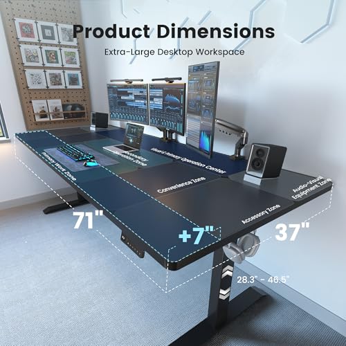 FEZIBO 71 x 37 Inch Electric Standing Desk with Integrated Dual-Beam, Height Adjustable Computer Desk, Stand Up Desk for Home Office Workstation, Large 3-Piece Desktop Black FEZIBO