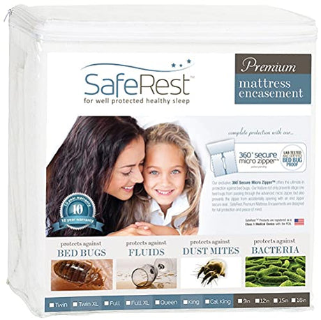 SafeRest Zippered Mattress Protector - Premium15-18 Inch Waterproof Mattress Cover for Bed - Breathable, Noiseless Washable Mattress Encasement - King SafeRest