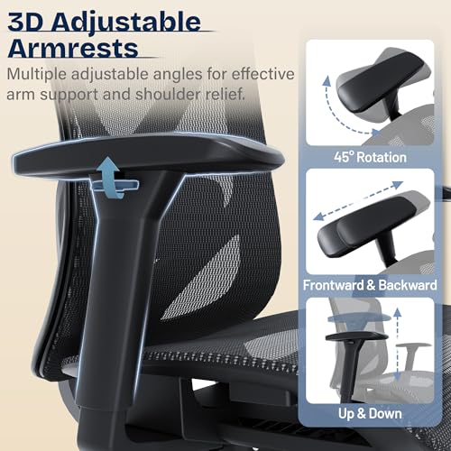 MOLENTS Ergonomic Office Chair, Mesh Computer Desk Chairs with Adjustable Lumbar Support, 3D Armrests, Tilt Function, Comfy Wide Seat, Swivel Executive Work Task Chair for Company and Home MOLENTS
