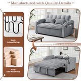 Pull Out Sofa Bed with Phone Holder, Convertible Velvet Loveseat Sleeper with 2 USB Charging Ports, Modern Futon Couch with Cup Holders and Adjustable Backrest, Love Seat for Living Room, Light Grey