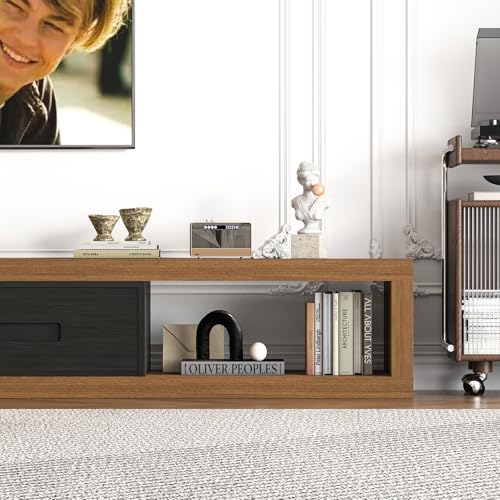 Bvldfamly 80’’-115’’ Extendable TV Stand for 120 Inch TV, Walnut Wood Modern Entertainment Center, Rectangle TV Console Table, Extendable, Black Bvldfamly