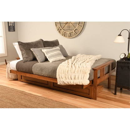 Kodiak Furniture Monterey Barbados Storage Wood Futon with Twill Gray Mattress - WoodArtSupply