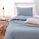 Wake In Cloud - Striped Cotton Duvet Cover Set, 100% Washed Cotton Textured Percale Bedding Set, Ticking Stripe Pinstripe Farmhouse, 3 Pieces, Denim Blue, Twin Size Wake In Cloud