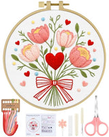 ERKOON Embroidery Kit for Beginners Adult, Flower Cross Stitch Set Include Embroidery Cloth Hoops Threads for Craft Lover Hand Stitch with Embroidery Skill Techniques (Bouquet)
