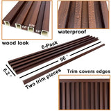 YLL YLL 6-Pack Slat Wall Panel with 2 Trims Wood Grain Slat Wall 96" x 6.2" WPC Slats 3D Wall Panels Walnut Grille YLL YLL
