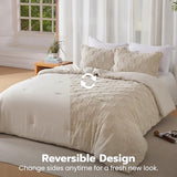 Joiedomi Tufted King Size Comforter Set, 3 Pieces Beige Boho King Bedding Set with 1 Plaid Geometric Comforter and 2 Pillow Shams, Checkered Bed in a Bag for All Seasons Joiedomi