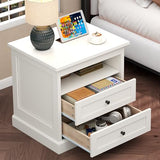 Gyfimoie Nightstand with Side Drawer, Night Stand, End Table with Hidden Storage Space, Bedside Table with Open Shelf, 2 Drawers Dresser for Bedroom, Living Room, Closet (White) Gyfimoie