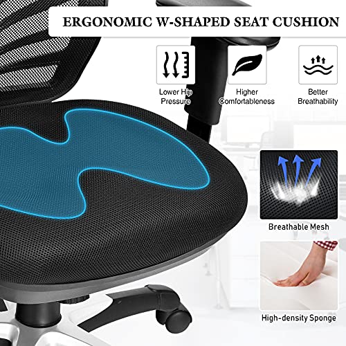 COSTWAY Ergonomic Mesh Office Chair, Mid Back Task Chair with Height Adjustable Armrests, Lumbar Support and Rocking Backrest, Breathable Swivel Computer Desk Chair for Home Office (Black) COSTWAY