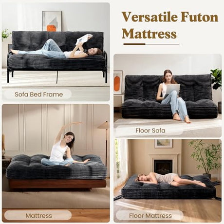 NLDD 10" Futon Mattress Full Size, Ultra Thick Futons Sofa Couch Bed Sleeper Sofa Bed, Versatile Floor Futons Japanese Floor Mattress for Adults, Black (Frame Not Included) NLDD