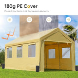 ADVANCE OUTDOOR 10x20 ft Adjustable Height Carport with Removable Window Sidewalls and Doors, Heavy Duty Car Canopy Garage Party Tent Boat Shelter with Reinforced Poles, Beige ADVANCE OUTDOOR