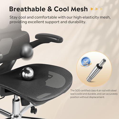 DEVAISE Ergonomic Mesh Home Office Desk Chair with Lumbar Support, High Back Reclining Computer Gaming Chair with Flip-up Armrests, 3D Headrest, Tilt Lock, Heavy Duty, SGS Class 4 Gas Lift, Black DEVAISE