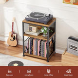 Simple Trending Record Player Stand, Turntable Stand with Vinyl Record Storage, 3 Tiers Side Table Hold Up to 100 Albums, Rustic Brown Simple Trending