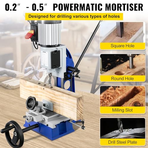 VEVOR Woodworking Mortise Machine, 1/2 HP 1700RPM Powermatic Mortiser, With Movable Work Bench Benchtop Mortising Machine, For Making Round Holes