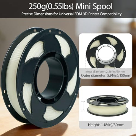 Glow in the Dark Gradient Rainbow 1.75mm PLA Filament, Luminous Rainbow Vibrant Bright 3D Printer Filament, 0.25kg 250g Small Spool 3D Printing PLA Filament Rod Toksen3D