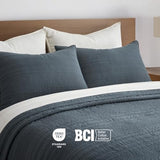 EVERGRACEHOME 100% Cotton Modern Lines Quilt Set King Size, Pre-Washed Soft Striped Coverlet Bedspread, 3 Piece Lightweight Bedding Set for All Season, with 2 Pillow Shams, Midnight Blue EVERGRACEHOME