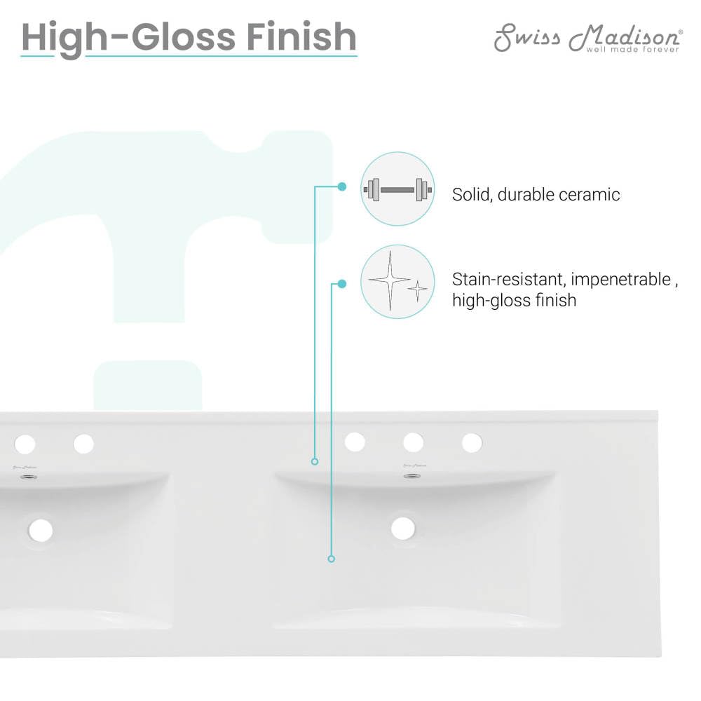 60" Vanity Top Bathroom Sink with 3 Holes Swiss Madison