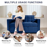 SumKea 55'' 3-in-1 Sleeper Loveseat, 2-Seater Pull Out Couch, Velvet Futon Sofa Adjustable Backrest, Reclining Sofa Bed with Pillows, Pockets, Perfect for Small Spaces, Living Room Furniture, Blue SumKea