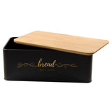 Holismo Bread Box with Bamboo Cutting Board Lid, Metal Bread Box for Kitchen Counter, Small Bread Storage Container, Black Bread bin for Kitchen Countertop Holismo
