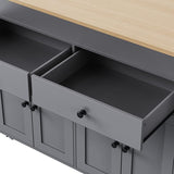 HomeGearTech 74.5" Kitchen Island Cart with Extendable Dining Table - Mobile Kitchen Island on Lockable Wheels, Spice Rack Organizer, 2 Storage Drawers & 4-Door Cabinet for Kitchen or Dining Room HomeGearTech