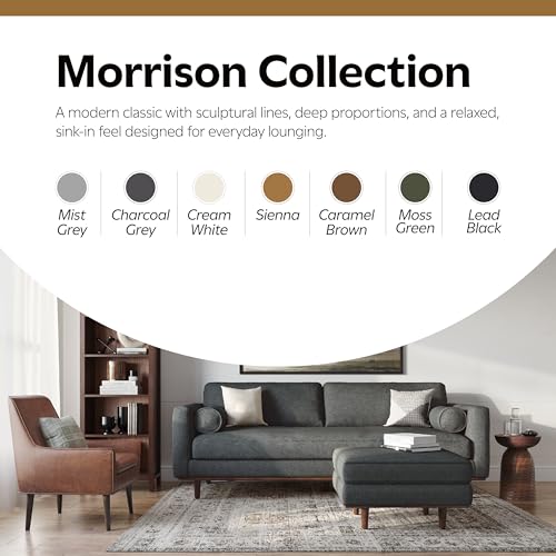 SIMPLIHOME Morrison 89-inch Wide Sofa in Charcoal Grey Woven-Blend Fabric, Handcrafted Mid-Century Modern Couch for Living Room or Family Room, Single Bench Cushion, Bolster Pillows SIMPLIHOME