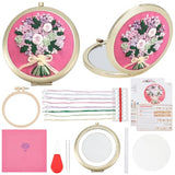 WEBEEDY DIY Foldable Mirror Set Mini Bouquet Makeup Mirror Needlework for Beginners,Hand Sewing Cross Stitch Kit with Stamped Pattern Cloth Embroidery Hoop Thread,Women Mirrors Crafts Gift