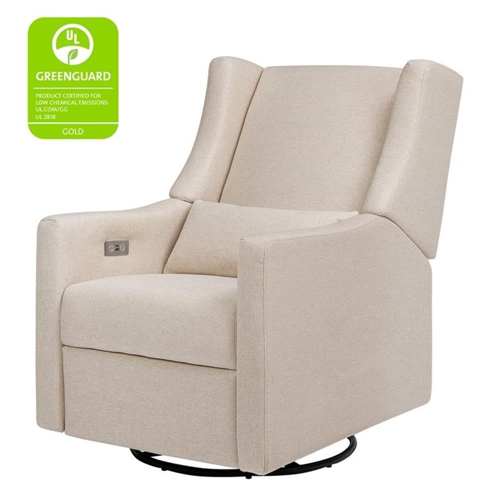 Babyletto Kiwi Electronic Power Recliner and Swivel Glider with USB Port in Performance Beach Eco-Weave, Water Repellent & Stain Resistant, Greenguard Gold and CertiPUR-US Certified babyletto