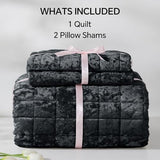BEDELITE Velvet Quilt Set King Size - Luxury Velvet Comforter Bedding Set 3 Pieces, Soft Cozy Shiny Black Oversized Bedspread Coverlet for All Seasons with 2 Pillow Shams BEDELITE
