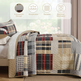 Annibedding Quilt Set Queen Size, Red-Brown Plaid Striped Bedspread Coverlet Set,Soft Microfiber Reversible Lightweight Bedding Cover for All Season(Queen,96"x90") Anibedding