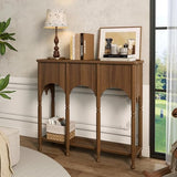 Topbele 40" Console Table with Storage Shelf, Retro Entryway Table, Wooden Sofa Table with Roman-Style Legs for Living Room, Hallway, Brown Topbele