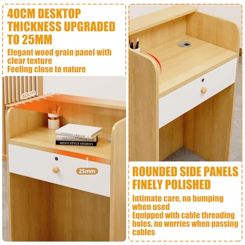 L-Shaped Reception Desk,Small Creative Grille Wood Cashier Cabinet,Front Counter with LED Lights,Modern Retail Desk with Drawers,Portable Podium Stand for Churches Lectern Classrooms Generic