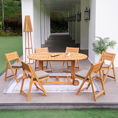 Cambridge Casual Miami Teak Wood Patio Dining Set with Cast Shale Cushion, Natural Teak/Cast Shale Cambridge Casual