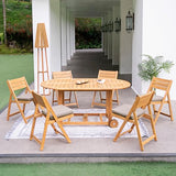 Cambridge Casual Miami Teak Wood Patio Dining Set with Cast Shale Cushion, Natural Teak/Cast Shale Cambridge Casual