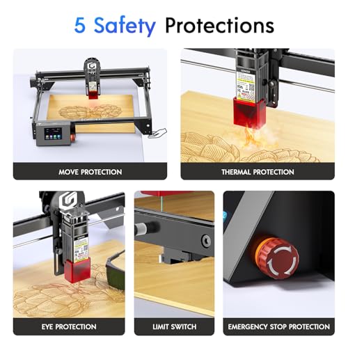 Longer RAY5 10W Laser Cutter and Laser Engraver for Tumblers, with Rotary Roller Bundle, 17.3"x 17.3" Honeycomb Working Bed, Camera Kit, and Air Pump Laser Engraver for Wood and Metal, Acrylic Longer