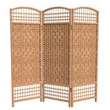 4 ft. Short Fiber Weave Folding Screen - Natural - 3 Panels Red Lantern