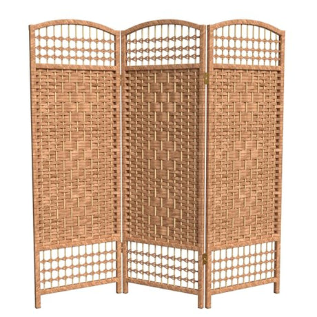 4 ft. Short Fiber Weave Folding Screen - Natural - 3 Panels Red Lantern